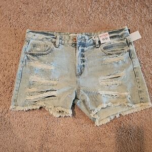 Celebrity Pink Light Blue Distressed Jean Shorts